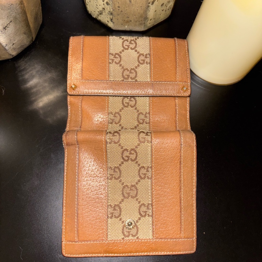 Gucci Studded GG Monogram Canvas line leather wallet Italy Brown EUC. - Picture 8 of 8